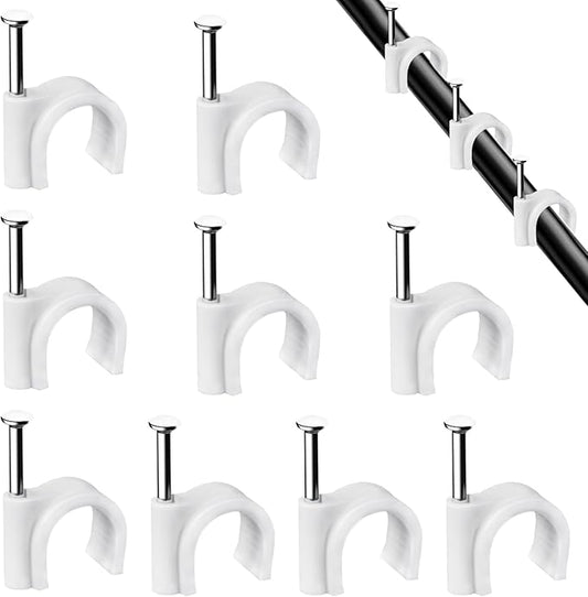 Abnii Cable Clips, 100 Pcs, 7mm, Wire Wall Clips with Steel Nails, Cable Management Organizer Clips, Cable Tacks Coax Holder Clips, RG6 RG59 CAT6 RJ45 Cable Cord Clips, White