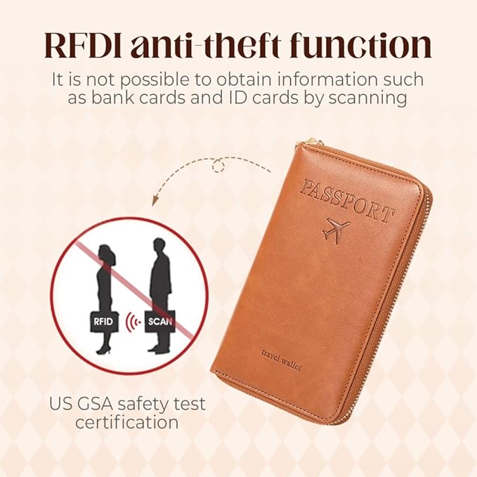 RFID Passport Holder for Wallet,RFID Blocking Document Organizer Clutch Bag, Credit Cards Case Cover Travel Wallet (Dark Blue)