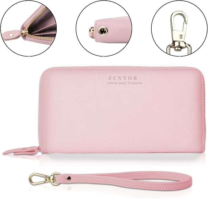 FT FUNTOR Wristlet Wallets for Women, Ladies PU Vegan Leather Clutch Wallet Zip around Phone Purse Card Holder Organizer