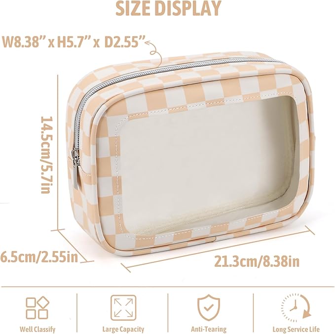 YOPCDJ 3PCS Clear Toiletry Bag,TSA Approved Travel Makeup Pouch with Zipper for Cosmetics and Toiletries，Diaper Bag Organizer Pouch Set,Women's Purse Organizer and Clear Car Bag
