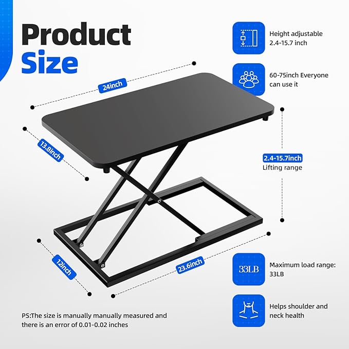 Standing Desk Converter Height Adjustable, Sit to Stand up Desk Riser Computer Workstation use in Laptop and Single Monitor Ergonomic Desktop Workstation for Home Office - Black