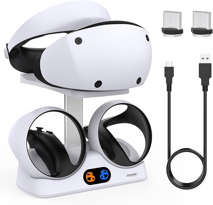 FASTSNAIL Charging Stand for PlayStation VR2, Vertical PS VR2 Headset & Sense Controller Charge Dock Station with USB-C Cable for PS5 VR2 Games Accessories