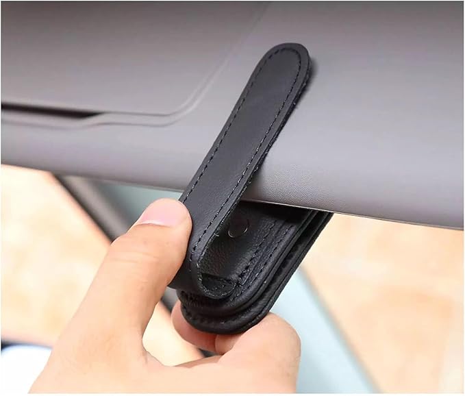 AALFA Sunglasses Holders Universal Fit Leather Clips for Easy Access Magnetic Flap Elastic Cloth Premium Auto Accessories