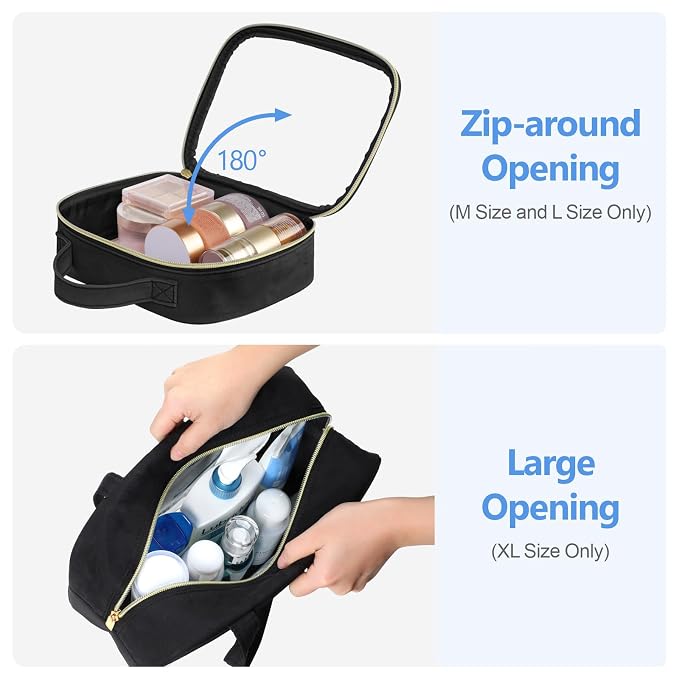 PACKISM Clear Makeup Bag Combo Pack, 1 TSA Approved Medium & Large/XL for Checked Luggage, Clear Toiletry Bag with Handle, Water-resistant Travel Essentials Organizer, Black