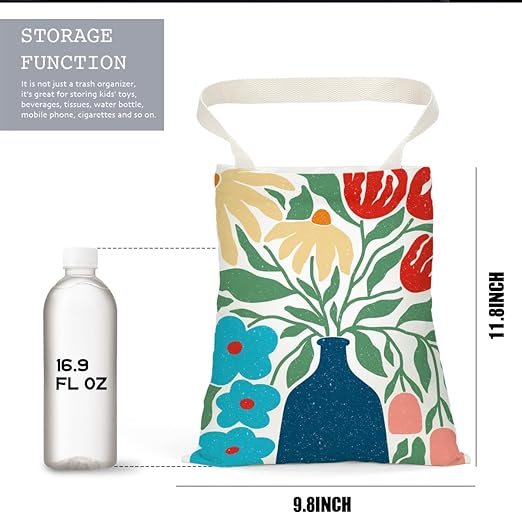 Boho Flower Car Trash Can, Car Trash Bag Hanging, Waterproof Cars Back Seat Hanging Organizer and Storage Trash Bags for Vehicle Travelling Camping