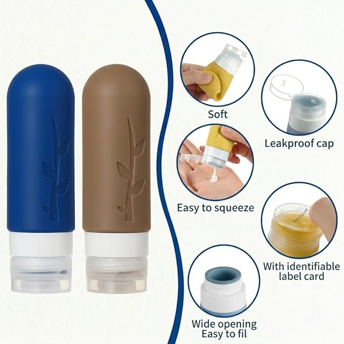 DEPOZA Travel Bottles Kit (16 Pack) - TSA Approved, Leak Proof Silicone Squeezable Containers for Toiletries. Complete Set with Jars, Sprayers & Bag (Dark blue)