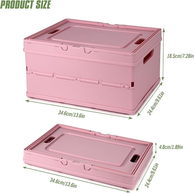 Collapsible Storage Crate, Foldable Plastic Basket with Lid and Handle, Foldable Storage Box Crate Bin for Home Kitchen Office Bathroom Bedroom Pantry (White)