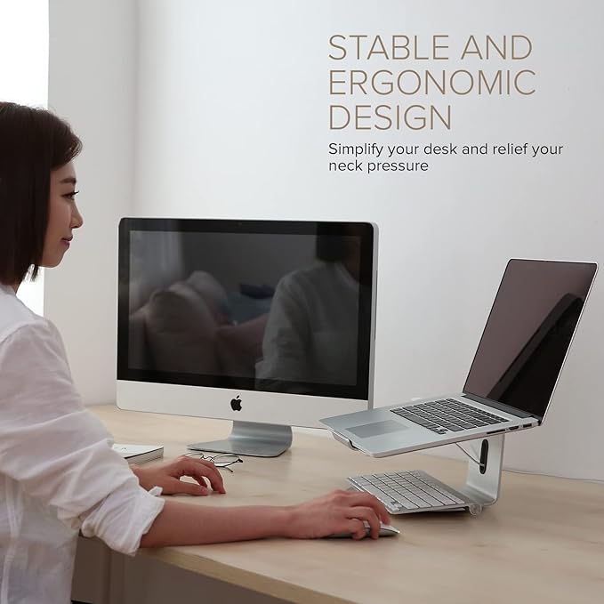 POUT E4 - Laptop Stand with 360 Rotating Base & Built-in Cable Ring — Ergonomic Aluminum Computer Riser for Laptop 10 to 17 Inches — for Apple Mac MacBook Air Pro HP LG Dell Sony