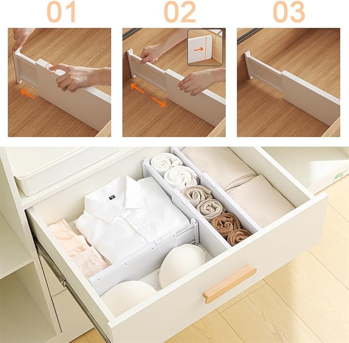 Drawer Dividers Dresser Drawer Organizer 3 Pack Adjustable Kitchen Drawers Divider Plastic Separators for Clothes Desk Office Storage