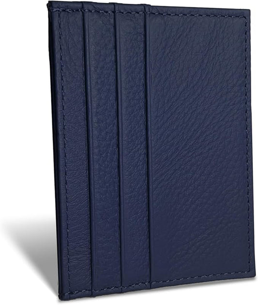 WOXVM Credit Card Holder Wallet RFID Blocking Slim Credit Card Cases Holder Premium Leather Minimalist Front Pocket Small Wallet with 6 Card Slots and 1 Pockets for Men Women (Navy Blue)