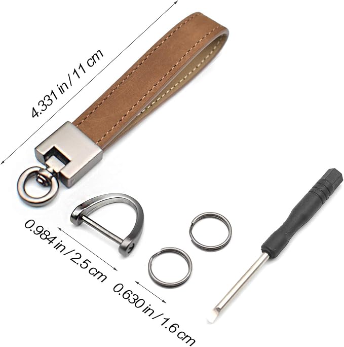 MECHCOS Car Key Fob Keychains Genuine Leather Keys Chain Holder for Men and Women with D-Ring, Screwdriver, Key Rings and 360 Degree Rotatable Swivel, Coffee Color