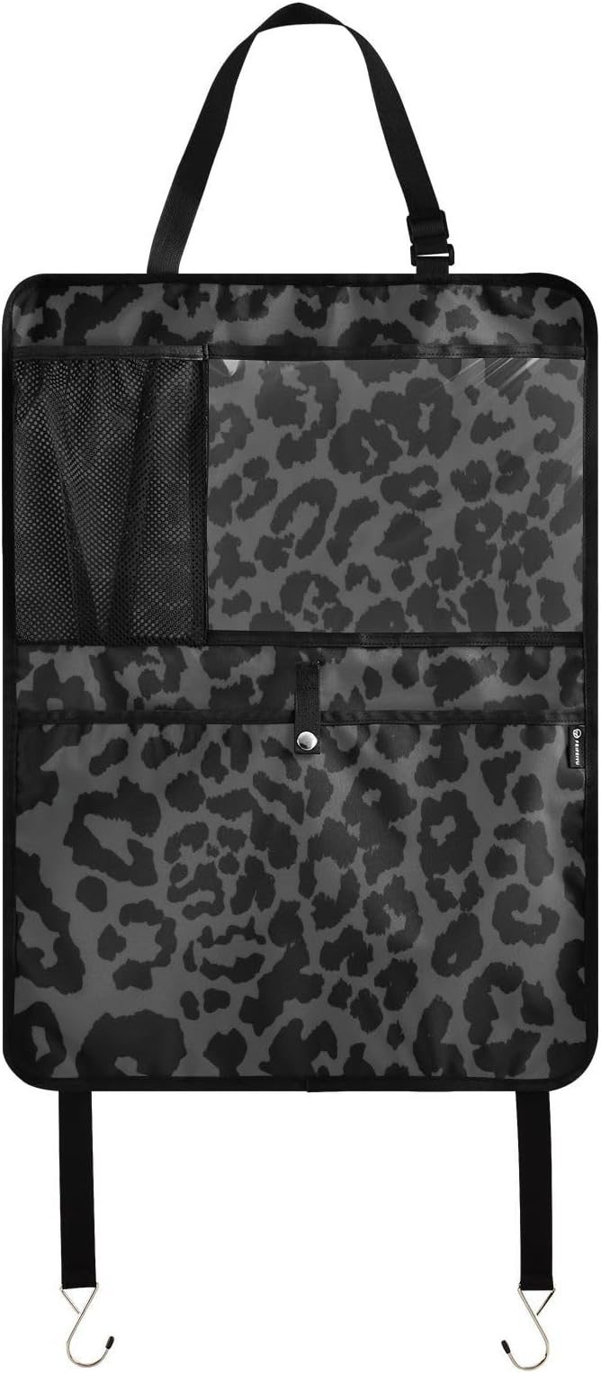 Car Seat Back Organizer Black-white Leopard Print 1 Pack Waterproof Kick Mats Backseat Protector From Dirt,Scratches