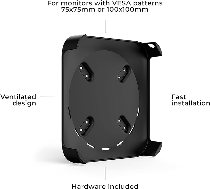 HumanCentric Mount Compatible with Mac mini, Custom Mount Adapter for Wall, Rack, Under Desk, Behind Monitor, 75x75mm and 100x100mm VESA Patterns, Does Not Work with 2024 M4 Mac mini