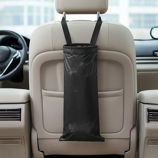 2PCS Car Garbage Bag Hanging, Washable Travel Automotive Trash Can Bags with Top Elastic Vent & Sticky Strap Bottom Opening, Independent Detachable Leak-Proof Seat Back Tash Bin for Car, Suv, Truck