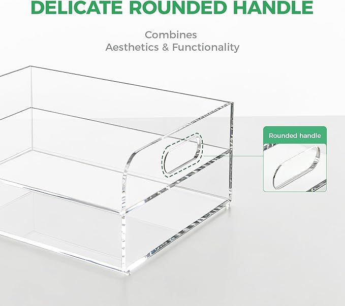 2-Tier Clear Acrylic Paper Trays, Desk File Organizer, A4 Paper Holder, Low-Profile Desk File Sorter for Office/Home, Clear Stackable Letter Tray for Bills, Crafts, Notebooks - Horizontal