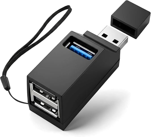 3 Ports USB-Adapter, USB Hub with 3.0 and Double 2.0 USB-Adapter, Portable USB Splitter 1 in 3 Out for U Disk，Keyborad, Mouse，Mobile Hard Disk, etc (Black)