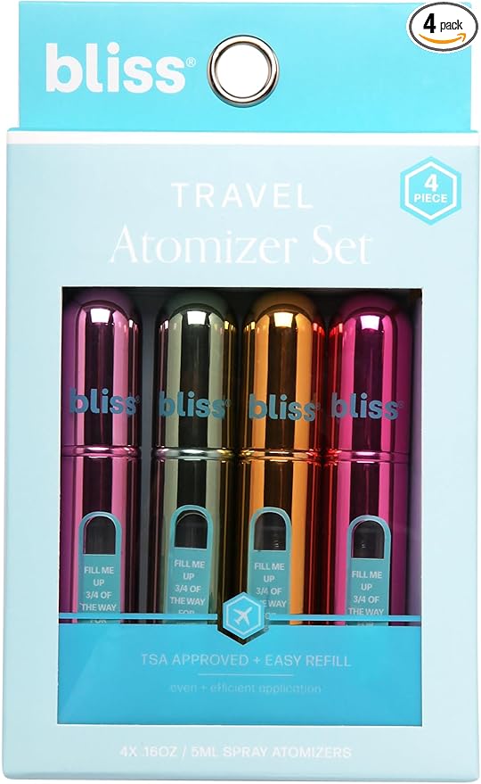 Bliss Atomizer Spray Bottle Set - 4 Pack TSA-Approved Leak Proof Refillable Small Travel Spray Bottle and Perfume Atomizer, Size One Size, Spiral Sage Combo