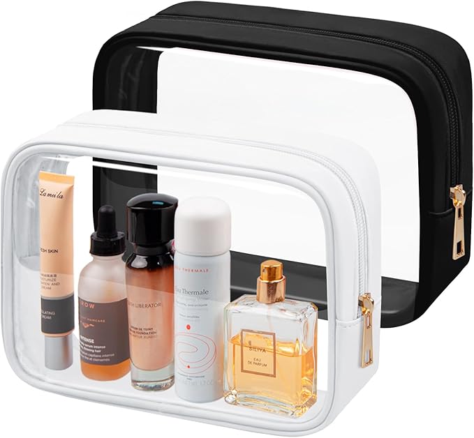 TSA Toiletry Bag Clear Makeup Bag Travel Essentials Cosmetic Bag for Men and Women(Black+White)