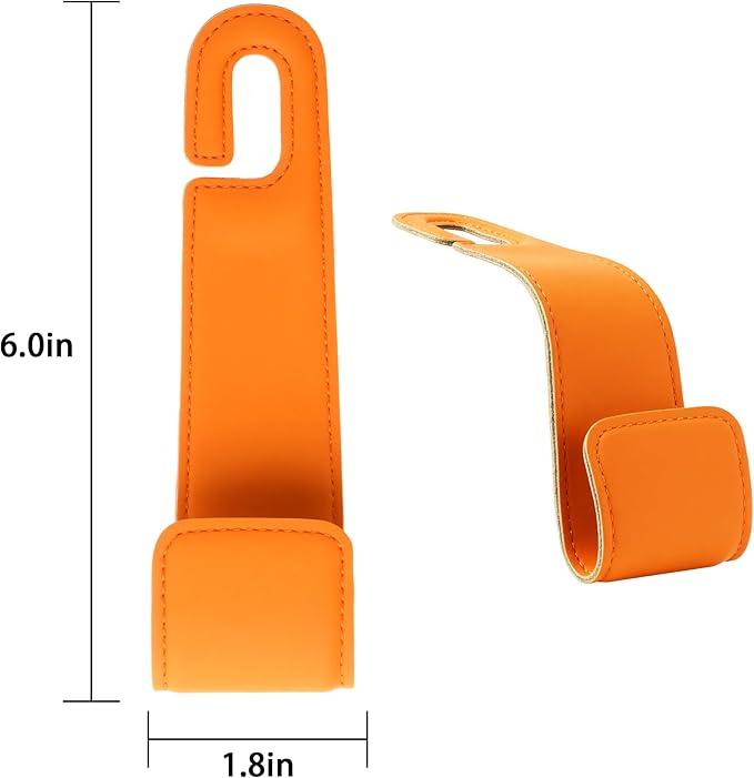 Leather Car Purse Hooks with Larger Strap Holder Purse Hook Purse Holder for car car seat Back Hooks Automotive seat Back Organizer headrest Hooks for Bags and Purse (Orange, 2pcs)