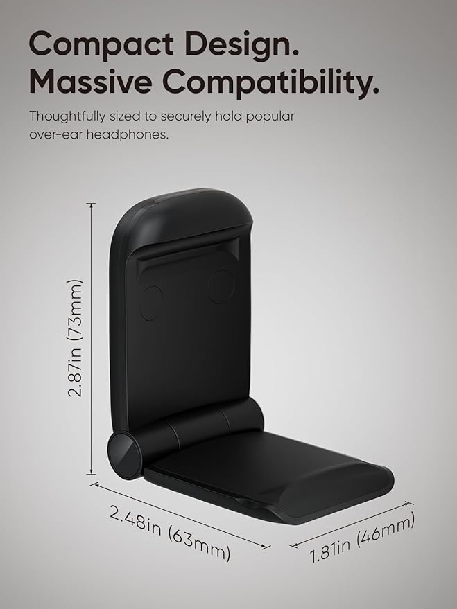 MAMUVIMO Headphone Stand, 2 Pack Headset Stand Foldable＆Sticky, Headphone Holder Hook Mount with Non-Slip Silicone, Adhesive Earphone Desk Hanger Clip Space-Saving for Airpods Max, All Earphones-Black
