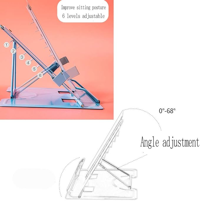 Metal Adjustable Book Stands, Adjustable Reading Stand Book Holder Stand Cookbook Reading Desk Portable Sturdy Bookstands - Music Books Textbooks Recipe, Blue