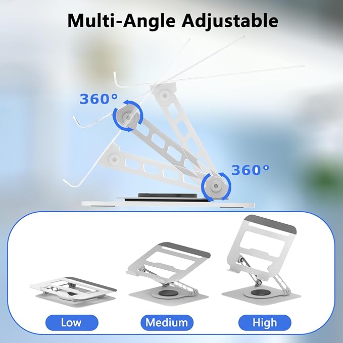 360 Rotation Laptop Stand, Multi-Angle Adjustable Laptop Holder Riser Stable Base Fully Foldable Easy to Storage and Portable Fit for MacBook Pro/Air HP 14 All Under 16??Devices (Silvery)