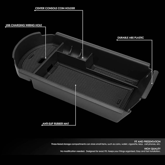 DNA MOTORING ZTL-Y-0005 Center Console Armrest Organizer Tray [for 18-19 C-HR],Black