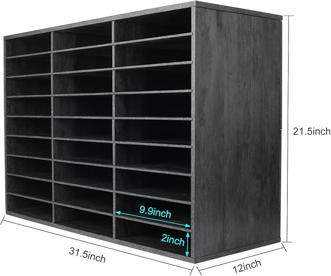 PAG Mail Sorter Organizer, Wood Literature Organizer, Student Mailbox for Classroom, Desktop Bill Paper Organizer for Office Home School, 27 Compartments, Dark Gray