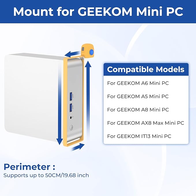 Universal Mount for Geekom Mini PC Mount, for Geekom A6, A5, ?ŽA8, AX8 Max,A9, IT13 Mini PC, Vesa Mount/Connect VESA Arm, Mounts on The Back of a Monitor with Screws, Black