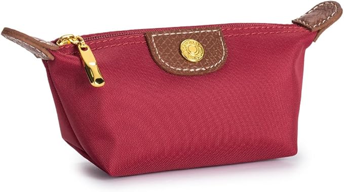Womens Unique Change Purse Vintage Nylon Zip Coin Wallet Mini Bag (Wine Red)