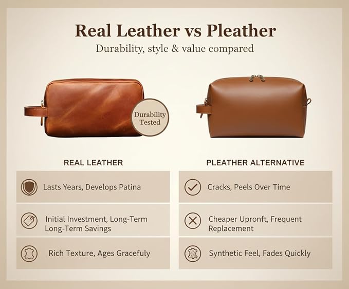 The Tannery Genuine Leather Toiletry Bag For Men & Women, Lightweight Pouch For Unisex, Durable Makeup Kit Bag, Best Gift For Father's Day, Stylish Travel Organizer, Thanks Giving (Tan Brown)