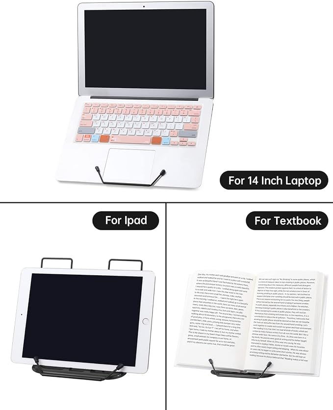 Honagu Book Stand for Reading, Adjustable Reading Rest Book Holder, Documents Holder, Sturdy Typing Stand for Recipes Textbooks Tablet Music Books (Black)