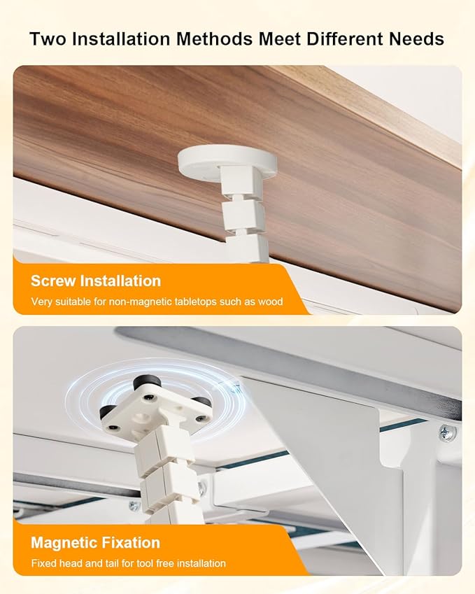 Under Desk Cable Management Vertebrae Fit for Sit Stand Desk Management, Magnetic Fixation Adjustable Length Cable Management Spinal, Flexible Chain Raceway White