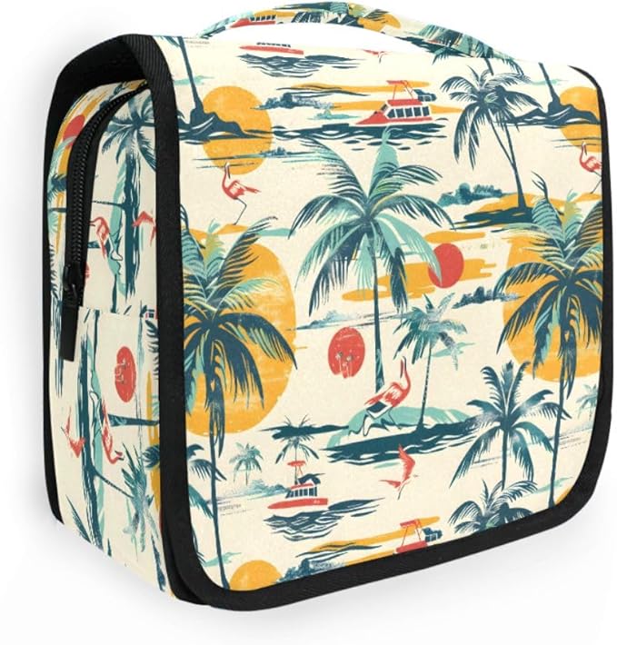 senya Hanging Travel Toiletry Bag Cute Kit Makeup Case Cosmetics Organizer for Men Women (Cruise Ships Sun Palm Trees)