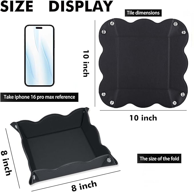 Valet Tray for Men Women - PU Leather Travel Catchall Tray Organizer - Desk Bedside Nightstand Storage Box for Jewelry Key Phone Remote Controller Wallet Watch Glasses Coin Readers -Black