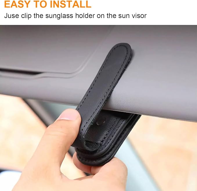 Sunglasses Holder for Car, Magnetic Leather Sunglasses Clip for Car Visor, Eyeglass Hanger Clip for Car Sun Visor (A Black)