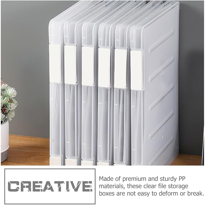 A4 File Storage Box with Lid, 2pcs White Desktop Document Organizer for Office, Contract and Receipt Filing, Stackable Office File Holder