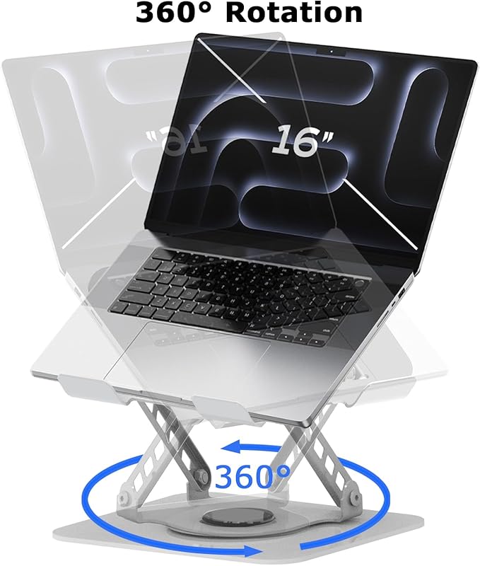 Adjustable Laptop Stand, 360 Rotating Computer Riser, Stable Base Stand Holder for MacBook Pro/Air Notebook up to 16 Inches, Silver