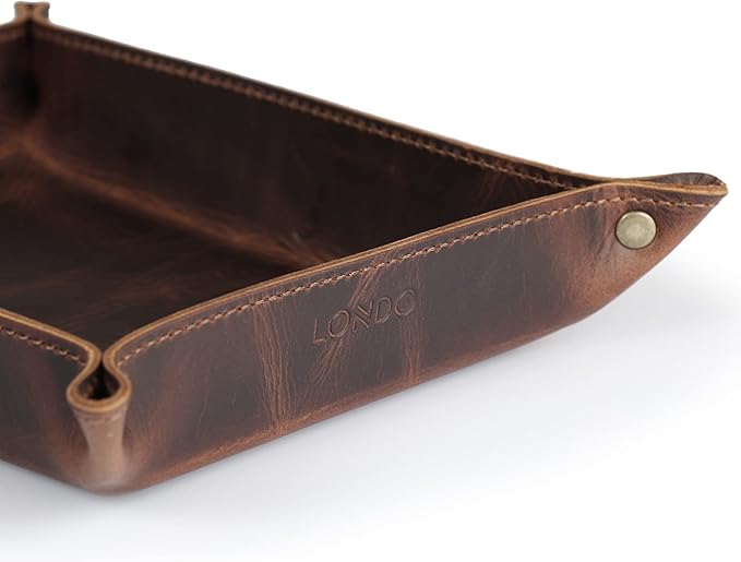 Londo Genuine Leather Tray Organizer - Practical Lightweight Water Resistant Computer Table Desk Storage Box for Wallets, Watches, Keys, Coins, Cell Phones and Office Equipment