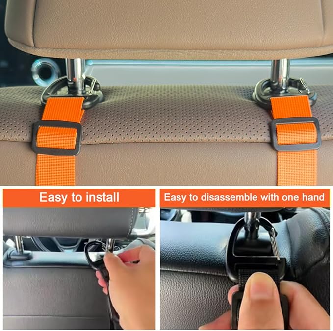 Car Headrest Hooks, Backseat Storage Organizer Hangers, Universal Vehicle Seat Back Hooks, 4 Pack (Orange)