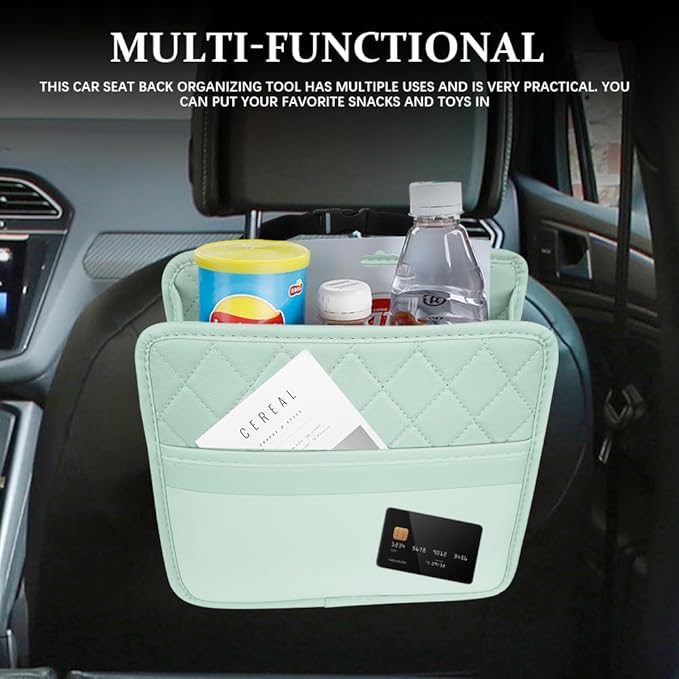 Car Seat Back Organizer, Car Organizers and Storage, Leather Multipurpose Vehicle Backseat Storage Pocket, Auto Interior Accessories Waterproof Hanging Bag for SUV Sedan Truck (Green)