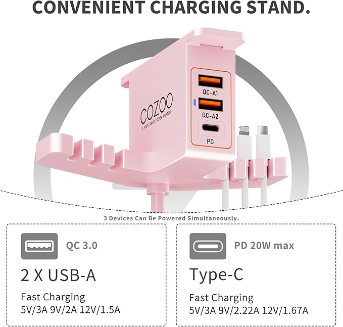 Under Desk Headphone Stand with Charging Station,Dual Headset Hooks, 2 QC3.0 USB A Ports & 20W PD USB C Port, Smart Watch Dock, Cable Management Organizer, Headset Holder Mount for Office Gaming Setup