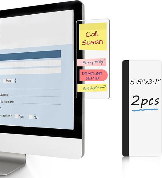 DOLLAR BOSS 2 Pcs 5.5" x 3.1" Transparent Acrylic Monitor Memo Board | Office Desk Accessories, Computer Screen Side Note Holder, Clear Message Board, For Sticky Notes Memos, Fits PC & Laptop