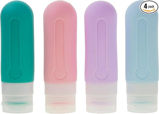 EXPRESSIONS 4pc Refillable Travel Bottles Set – Leakproof Squeeze Bottles with Snap Caps | Toiletry Containers with Labels & Clear Zip Pouch | TSA Approved Travel Bottles for Women & Men