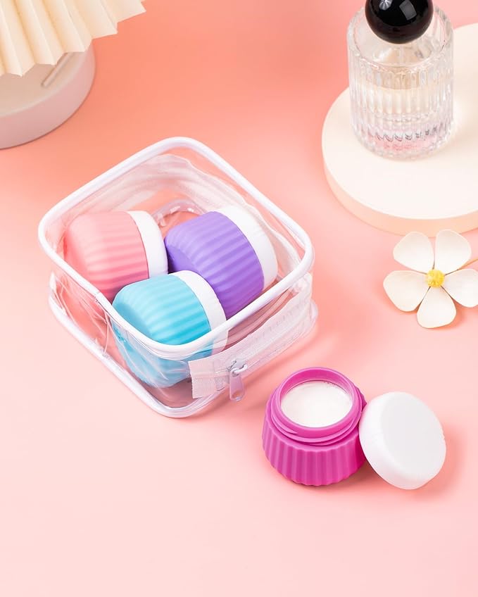 Mrsdry Travel Containers for Toiletries 4 Pack, TSA Approved Travel Size Toiletries, Travel Size Containers, With Clear Bag Leak Proof Silicone Jars, Travel Essentials Creams Jars Carrying Small Items