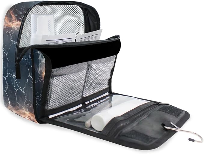 senya Hanging Travel Toiletry Bag Kit Makeup Case Cosmetics Organizer for Men Women (Lightning Baseball)