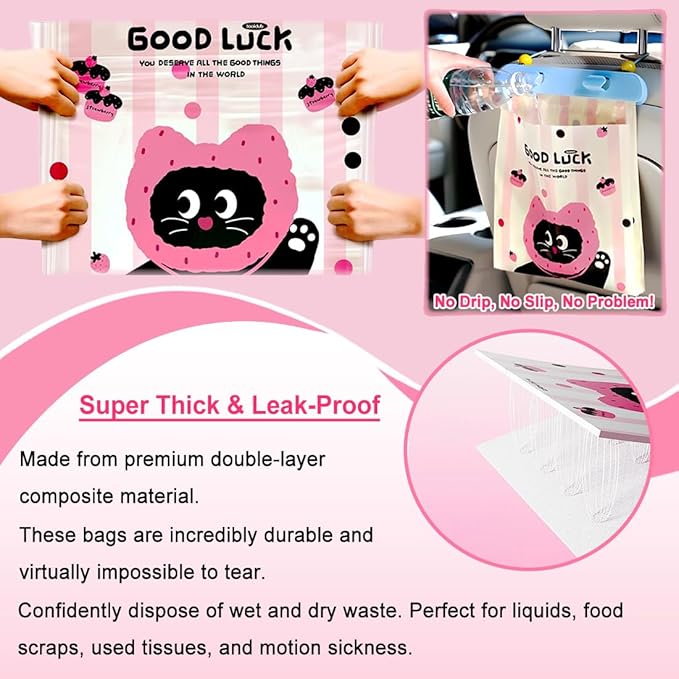 20 Pack Car Trash Bags, Leak-Proof Hanging Car Garbage Bag，Adhesive Seal Automotive Vehicle Trash Bag with Phone Stand Holder, Thick Car Sick Bags for Vomiting, Multi-Use Waste Bag for Home & Outdoor