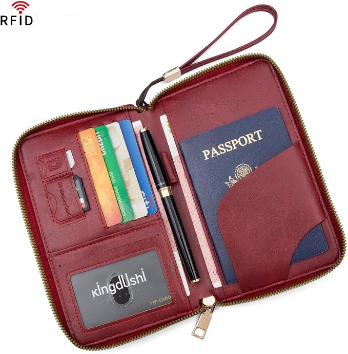 Family Passport Holder for Travel Women and Men RFID Passport Holder with Zipper Passport Case Passport cover Passport Wallet Travel Essentials and Accessories(1-2, Red)