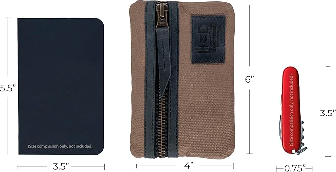 Hide & Drink, Multi-Tool Pocket Pouch, Compact Multipurpose EDC Zippered Bag, Mini Camping Tool Case, Waxed Canvas, Knife Holster, Handmade Slim Organizer