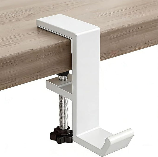 Headphone Stand - Aluminum Alloy Headphone Holder, Under Headset Stand for Desk Fit for PC Gaming Headset Hanger Hook Suitable for Office, Computer, Student Class Desk, Handmade Creator Table (White)